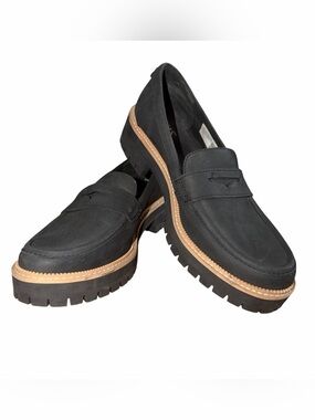 Toms Cara Penny Loafers Women's Black Leather Size 8.5 Lug Sole
